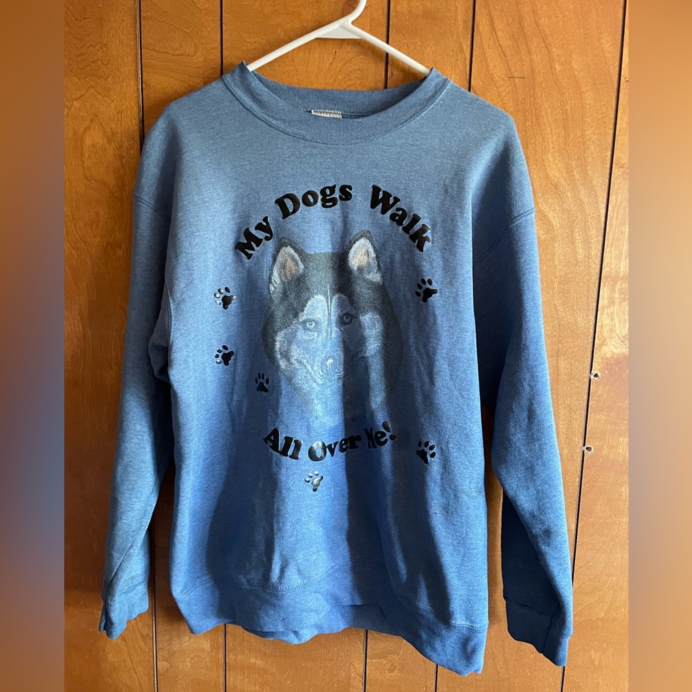 Oneita Power-Sweats My Dogs Walk All Over Me! Crewneck Sweatshirt Sweater L